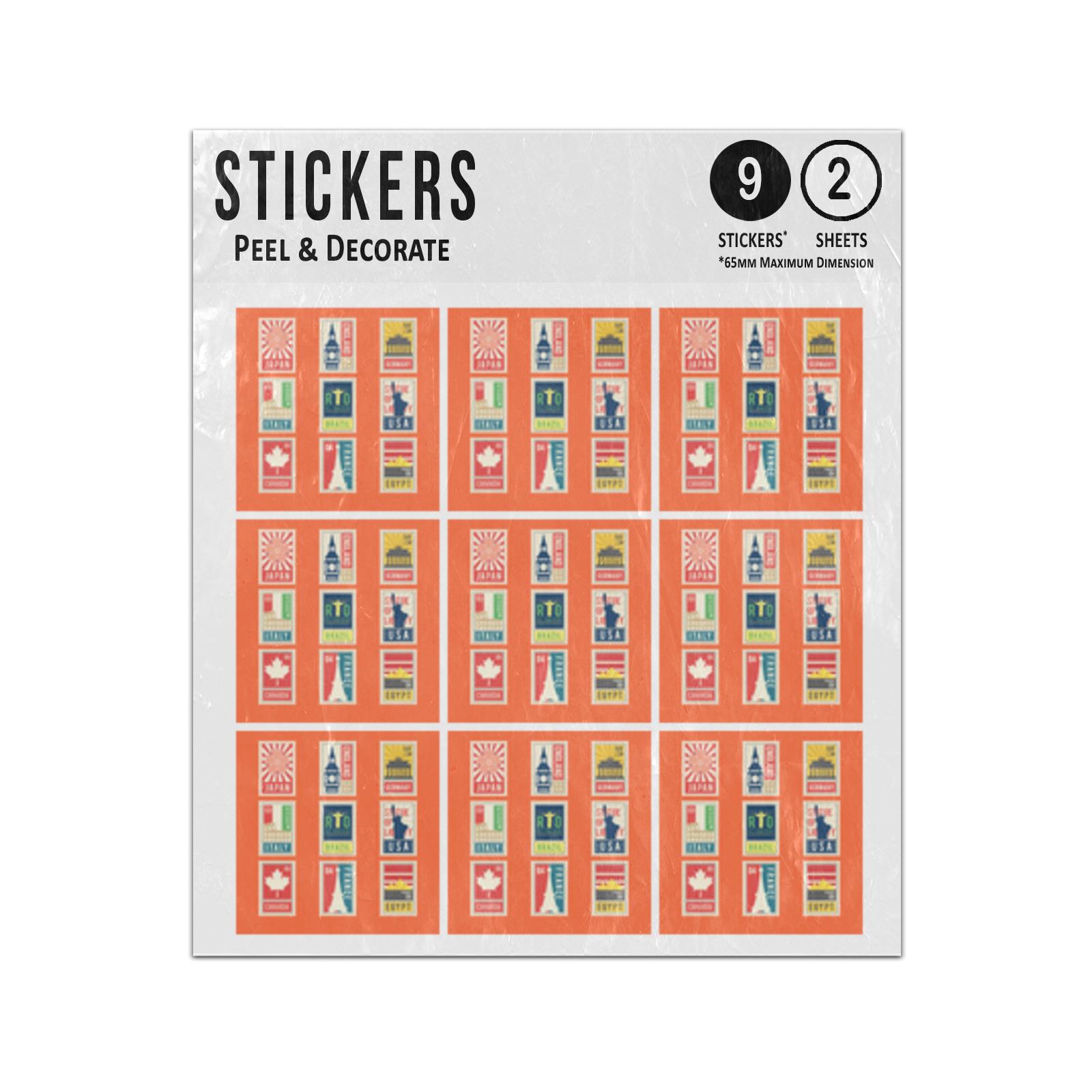 Colored Pack Popular Countries Stamps Collection Sticker Sheets Twin Pack