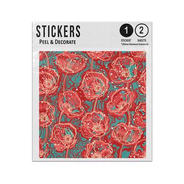 Picture of Abstract Poppies Neon Red Green Seamless Pattern Sticker Sheets Twin Pack