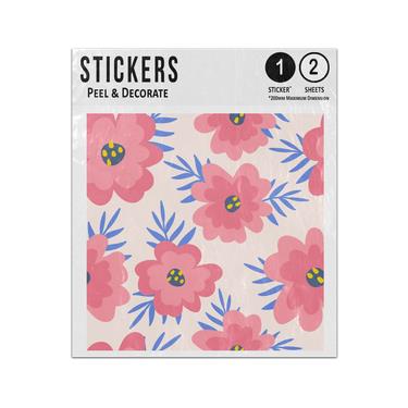 Picture of Abstract Poppies Pale Red Blue Leaves Seamless Pattern Sticker Sheets Twin Pack