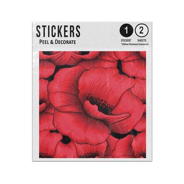 Picture of Abstract Red Black Overlapping Poppies Open Petals Seamless Pattern Sticker Sheets Twin Pack