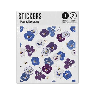 Picture of Blue Purple White Poppy Petals Bumblebee Dragonfly Seamless Pattern Sticker Sheets Twin Pack