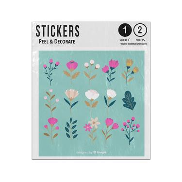 Picture of Botanical Pastel Poppy Flower Collection White Pink Orange Leaves Sticker Sheets Twin Pack