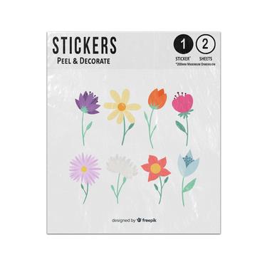 Picture of Colourful Poppy Flower Collection Eight Tulip Pansy Red Yellow Purple Sticker Sheets Twin Pack