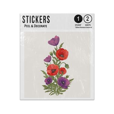 Picture of Mixed Red Purple Tall Wild Poppy Flower Seed Head Stem Bouquet Sticker Sheets Twin Pack