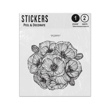 Picture of Monochrome Poppy Bouquet Corsage Drawing Black Grey Sticker Sheets Twin Pack