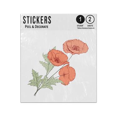Picture of Pale Red Vintage Triple Watercolour Poppy Stem Green Leaves Sticker Sheets Twin Pack