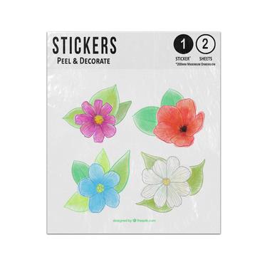 Picture of Pastel Four Poppy Spring Flower Purple Red Blue White Petals Leaves Sticker Sheets Twin Pack