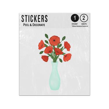 Picture of Poppies Red Green Stem Leaf Seed Head Bouquet Pale Green Vase Sticker Sheets Twin Pack