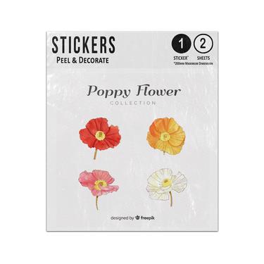 Picture of Poppy Four Flower Collection Red Orange Pink White Yellow Pistil Sticker Sheets Twin Pack