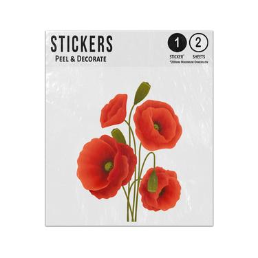 Picture of Poppy Four Flower Stem Single Green Heads Sticker Sheets Twin Pack
