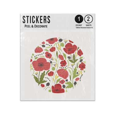 Picture of Red Poppies Leaves Seed Heads Circle Wild Meadow Sticker Sheets Twin Pack