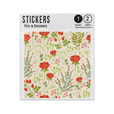 Picture of Red Poppies Wild Flower Green Leaves Stems Berries Petals Meadow Sticker Sheets Twin Pack