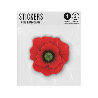 Picture of Single Red Poppy No Stem Realistic Petals Black Green Pistil Sticker Sheets Twin Pack