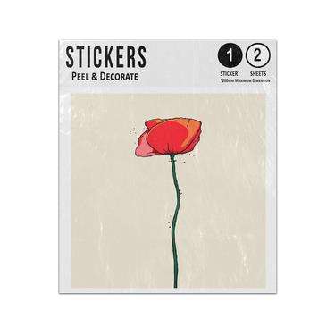 Picture of Sinlge Red Poppy Stem Hand Drawn Side Silhouette Sticker Sheets Twin Pack