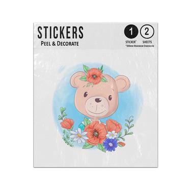 Picture of Teddy Bear Cartoon Poppy Clasp Poppies Wreath Red Blue White Sticker Sheets Twin Pack