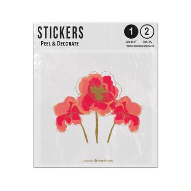 Picture of Three Watercolour Red Poppies Stems Line Watercolour Painted Sticker Sheets Twin Pack