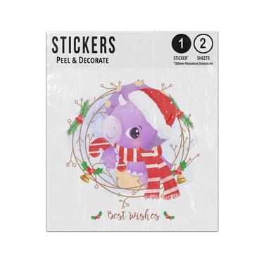 Picture of Best Wishes Dinosaur Cute Santa Hat Scarf Holly Wreath Bell Cane Berry Sticker Sheets Twin Pack