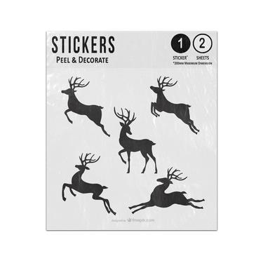 Picture of Black Reindeer Leaping Silhouettes Five Seamless Pattern Sticker Sheets Twin Pack