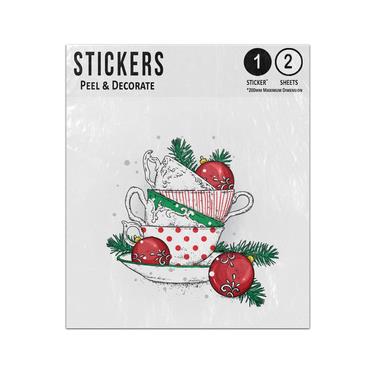 Picture of Chrismas Tea Cup Stack Red Green White Bauble Pine Branch Illustration Sticker Sheets Twin Pack