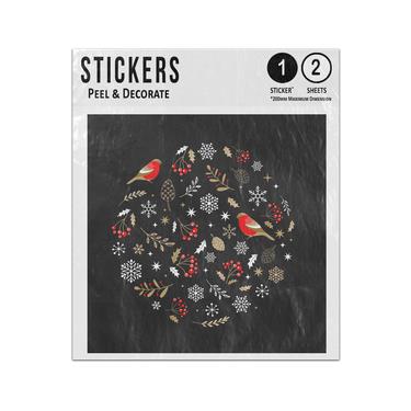Picture of Christmas  Circle Ornament Robbin Black Gold White Cone Berry Snow Sticker Sheets Twin Pack