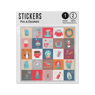 Picture of Christmas Advent Calendar 24 Cute Child Gift Penguin Sleigh Numbers Sticker Sheets Twin Pack