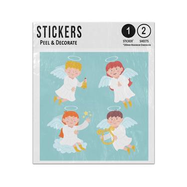 Picture of Christmas Angel Boy Girl Four Halo Harp Fly Bell Church Wing Holy Sticker Sheets Twin Pack