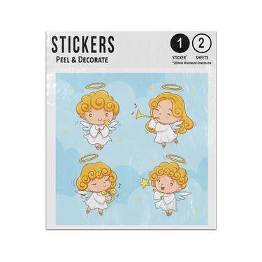 Picture of Christmas Angel Cherub Halo Cute Boy Girl Child Harp Heavenly Sticker Sheets Twin Pack