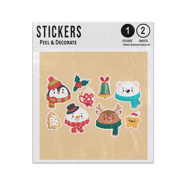 Picture of Christmas Animals Decoration Penguijn Bear Holly Bell Snowman Biscuit Sticker Sheets Twin Pack