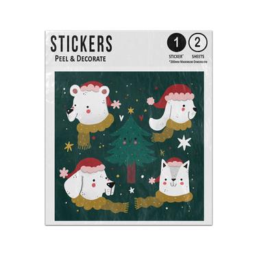 Picture of Christmas Animals Santa Hat Tree Four Bear Dog Cat Scarf Sticker Sheets Twin Pack