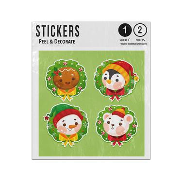 Picture of Christmas Badge Four Green Cute Gingerbread Penguin Snowman Mouse Sticker Sheets Twin Pack
