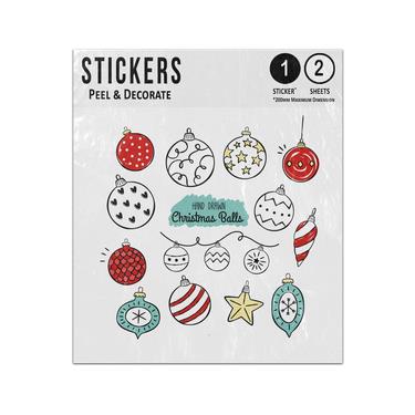 Picture of Christmas Ball Bauble Hand Drawn Red Green Gold White Collection Sticker Sheets Twin Pack