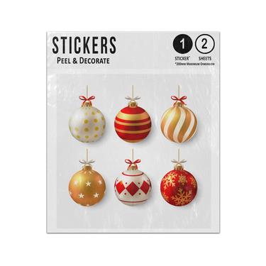 Picture of Christmas Bauble Ball Collection Six Gold Red White Ornament Sticker Sheets Twin Pack