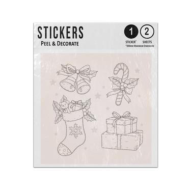 Picture of Christmas Bells Candy Cane Stocking Gift Parcel Present Outline Grey Sticker Sheets Twin Pack