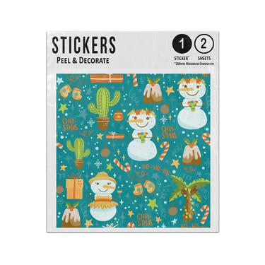 Picture of Christmas Green Snowman Pudding Cane Bauble Cactus Seamless Pattern Sticker Sheets Twin Pack