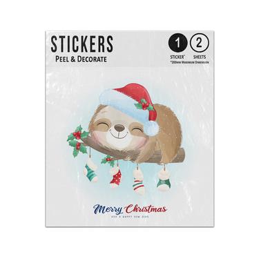 Picture of Merry Christmas Happy New Year Cute Sloth Branch Stockings Hanging Sticker Sheets Twin Pack