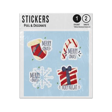 Picture of Merry Xmas Holy Night Four Badge Stocking Cane Snowflake Gift Sticker Sheets Twin Pack