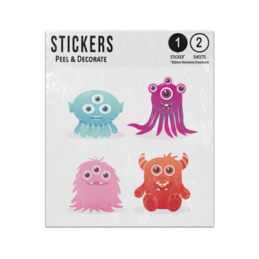 Picture of 4 Funny Colourful Monsters Eyes Characters Sticker Sheets Twin Pack