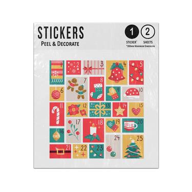Picture of Advent Calendar Christmas Elements Colourful Square Shapes Sticker Sheets Twin Pack