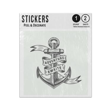 Picture of Adventure Awaits Quote Wrapped Around Vintage Anchor Pencil Drawing Sticker Sheets Twin Pack