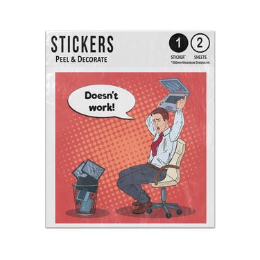 Picture of Angry Businessman Laptop Does Not Work Throwing In Bin Sticker Sheets Twin Pack