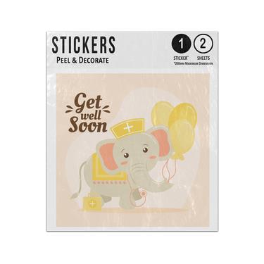Picture of Baby Elephant Trunk Holding Balloons Get Well Soon Message Sticker Sheets Twin Pack