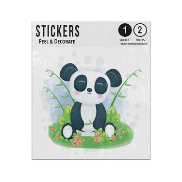 Picture of Baby Panda Sitting Down Long Grass Bamboo Hand Drawn Sticker Sheets Twin Pack