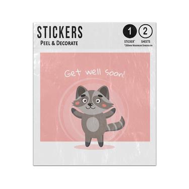 Picture of Baby Racoon Jumping Waving Get Well Soon Message Sticker Sheets Twin Pack
