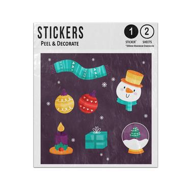 Picture of Baubles Candles Present Snowglobe Hand Drawn Christmas Elements Sticker Sheets Twin Pack