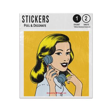 Picture of Blonde Hair Woman On Telephone Flirting Comic Pop Art Sticker Sheets Twin Pack