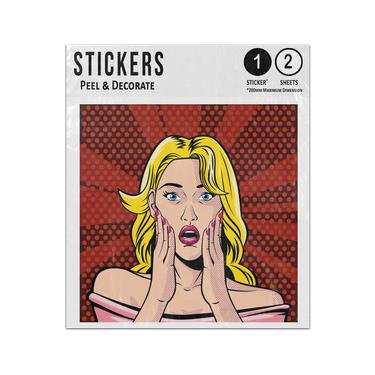 Picture of Blonde Woman Face With Open Mouth Surprised Pop Art Style Sticker Sheets Twin Pack