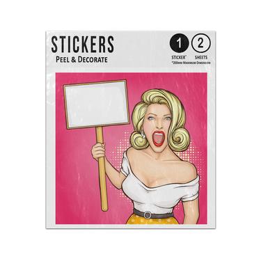 Picture of Blonde Woman Shouting Holding Banner Protest Placard Pop Art Sticker Sheets Twin Pack