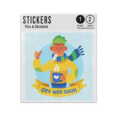 Picture of Boy Wearing Hat Scarf Gloves Warm Drink Get Well Soon Message Sticker Sheets Twin Pack