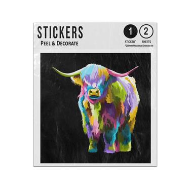 Picture of Buffalo Highland Cattle Colourful Geometric Pop Art Black Background Sticker Sheets Twin Pack