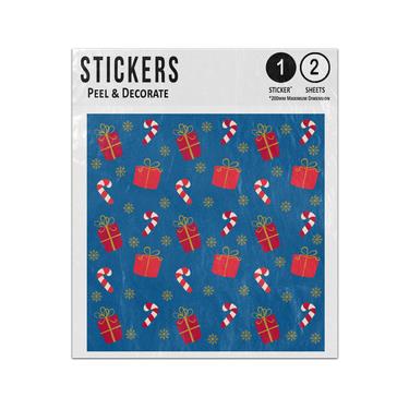 Picture of Candy Cane Presents Wrapped Gifts Snowflakes Seamless Pattern Sticker Sheets Twin Pack